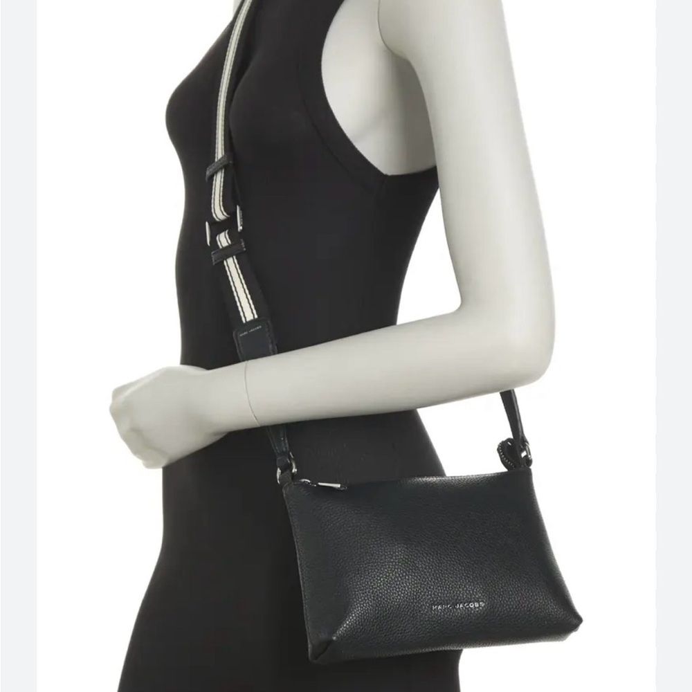 Marc Jacobs The Cosmo Black Leather Crossbody Bag with White Striped Strap